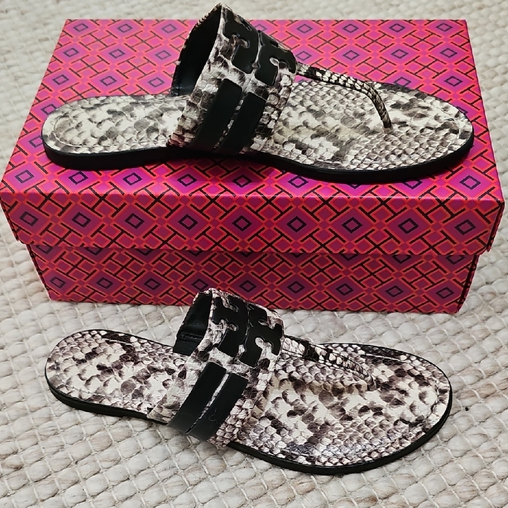 Tory Burch Black and White Sandals with Exotic Design